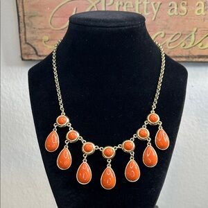 Liz Claiborne Gold and Orange Teardrop Necklace